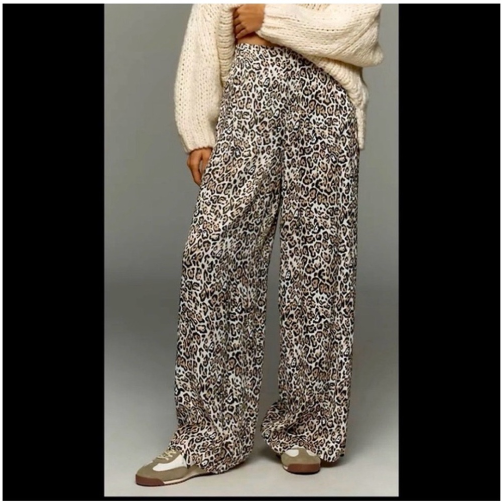 Anthropologie Leopard-Print Wide-Leg Pants in Cream, Brown, Black